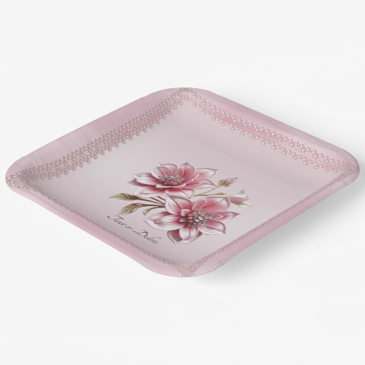 Modern roze bloemen papier Bord (Gebogen)
