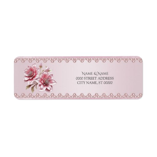 Modern Roze Bloemen Retouradreslabel Etiket (Voorkant)
