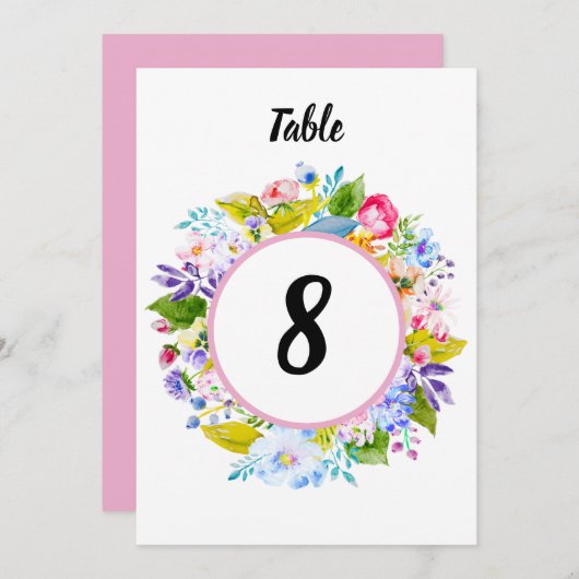 Modern Roze Bloemen Romantisch Tafelnummer (Voorkant / Achterkant)