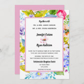 Modern Roze Bloemen Romantische Bruiloft Uitnodigi Kaart (Voorkant / Achterkant)