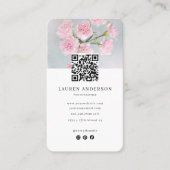 Modern Roze Bloemen Visitekaartje met Foto & QR (Voorkant)