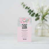 Modern Roze Bloemen Visitekaartje met Foto & QR (Staand voorkant)