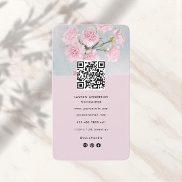 Modern Roze Bloemen Visitekaartje met Foto & QR