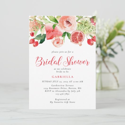 Modern roze bloemenfruit Waterverf Vrijgezellenfee Kaart (Staand voorkant)