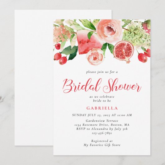 Modern roze bloemenfruit Waterverf Vrijgezellenfee Kaart (Voorkant / Achterkant)