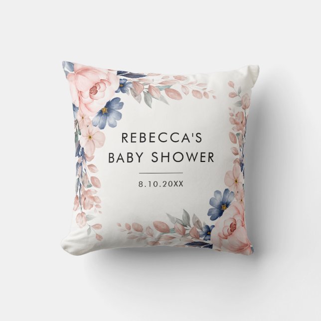 Modern roze bloemig botanisch Baby shower Kussen (Voorkant)