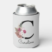 Modern roze bloemig Initiaal C Blikjeskoeler (Blikje Voorkant)