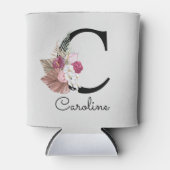 Modern roze bloemig Initiaal C Blikjeskoeler (Voorkant)