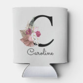 Modern roze bloemig Initiaal C Blikjeskoeler (Achterkant)