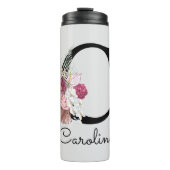 Modern roze bloemig Initiaal C Thermosbeker (Voorkant)