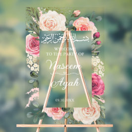 Modern roze bloemig moslim islamitisch welkom acryl bord