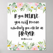 Modern roze bloemige Mattheüs Bijbelvers Poster (Voorkant)