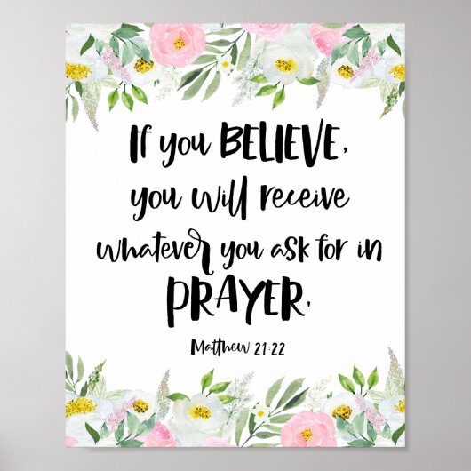 Modern roze bloemige Mattheüs Bijbelvers Poster (Voorkant)