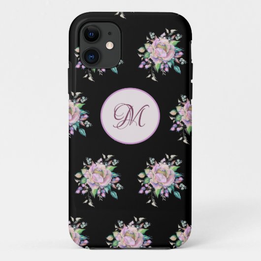 Modern roze bloemige Waterverf monogram elegant Case-Mate iPhone Case (Achterkant)