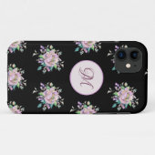 Modern roze bloemige Waterverf monogram elegant Case-Mate iPhone Case (Achterkant (horizontaal))