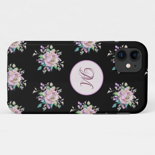Modern roze bloemige Waterverf monogram elegant Case-Mate iPhone Case (Achterkant (horizontaal))