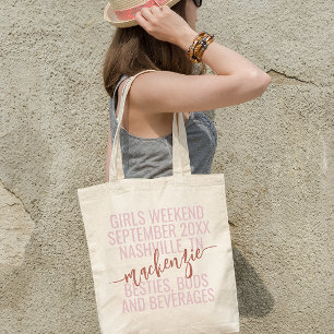 Modern Roze Blush Bachelorette Party Girls Getaway Tote Bag