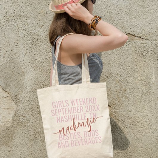 Modern Roze Blush Bachelorette Party Girls Getaway Tote Bag