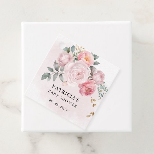 Modern Roze Blush Bloemen Meisje Baby shower Bedankjes Labels (In situ)