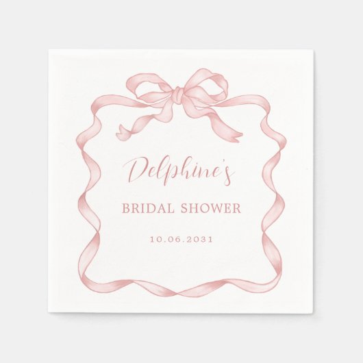 Modern Roze Blush Bow Ribbon Vrijgezellenfeest Servet (Voorkant)