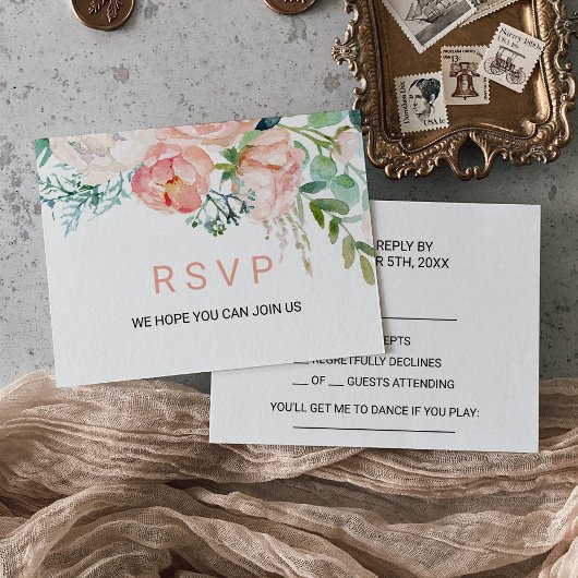 Modern Roze Blush Tropical Floral Song Request RSVP Kaartje