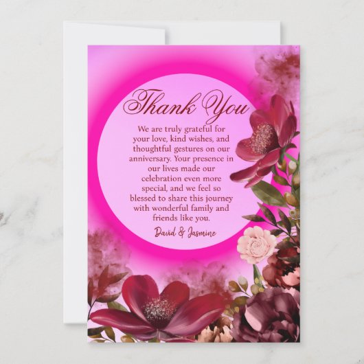 Modern Roze Boho Bloemen Huwelijk Jubileum Party Bedankkaart (Voorkant)