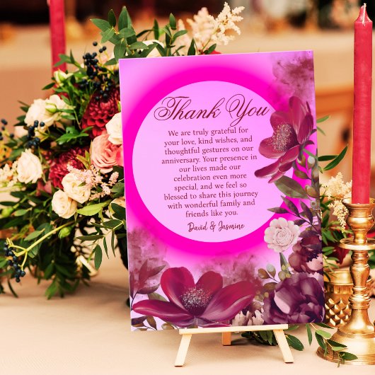 Modern Roze Boho Bloemen Huwelijk Jubileum Party Bedankkaart