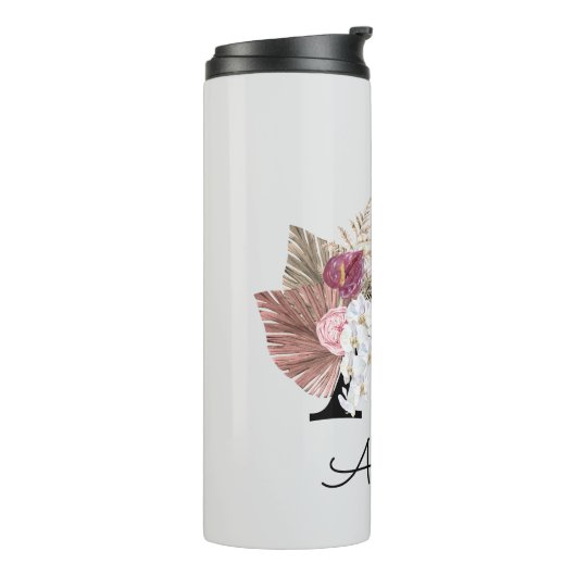 Modern Roze Boho Bloemen Initiaal A Thermosbeker (Gedraaid links)