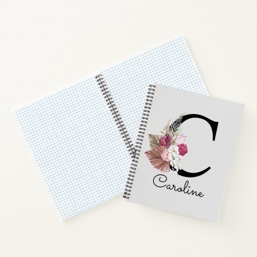 Modern Roze Boho Bloemen Initiaal C Notitieboek (Binnen)