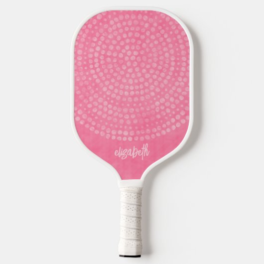 Modern Roze Boho Dot Pattern - Bounce scriptnaam Pickleball Paddle (Achterkant)