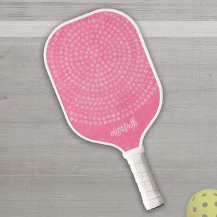 Modern Roze Boho Dot Pattern - Bounce scriptnaam Pickleball Paddle