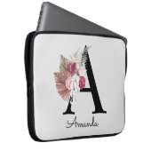 Modern Roze Boho Girly Floral Initiaal A-laptop Laptop Sleeve (Voorkant Rechts)