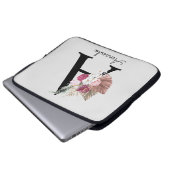 Modern Roze Boho Girly Floral Initiaal A-laptop Laptop Sleeve (Voorkant onderkant)