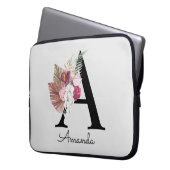 Modern Roze Boho Girly Floral Initiaal A-laptop Laptop Sleeve (Voorkant Links)