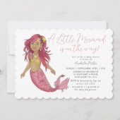 Modern Roze Boho Mermaid Meisje Baby shower Kaart (Voorkant)