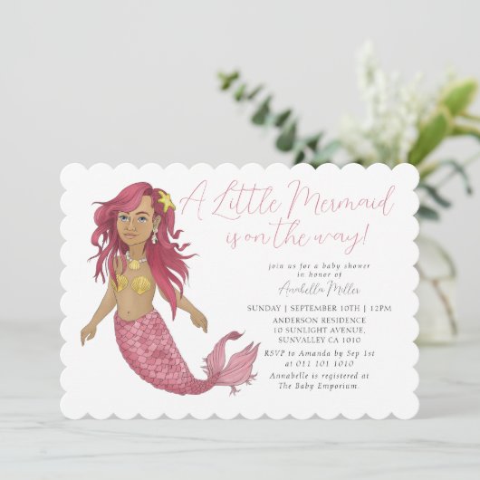 Modern Roze Boho Mermaid Meisje Baby shower Kaart (Staand voorkant)