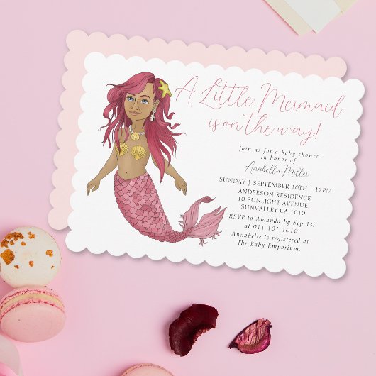 Modern Roze Boho Mermaid Meisje Baby shower Kaart