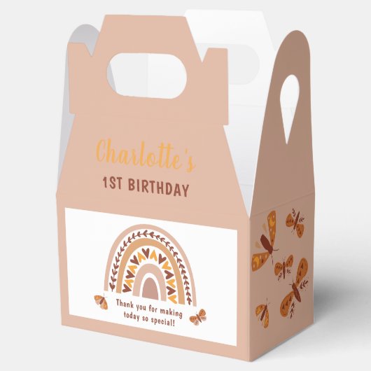Modern Roze Boho Rainbow 1e verjaardag Dank je Bedankdoosjes (Geopend)