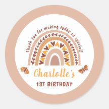 Modern Roze Boho Rainbow 1e verjaardag Dank je