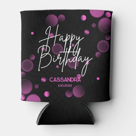 Modern Roze Bokeh Gradient Zwart Gelukkige Verjaar Blikjeskoeler (Voorkant)