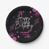 Modern Roze Bokeh Gradient Zwart Gelukkige Verjaar Papieren Bordje (Voorkant)