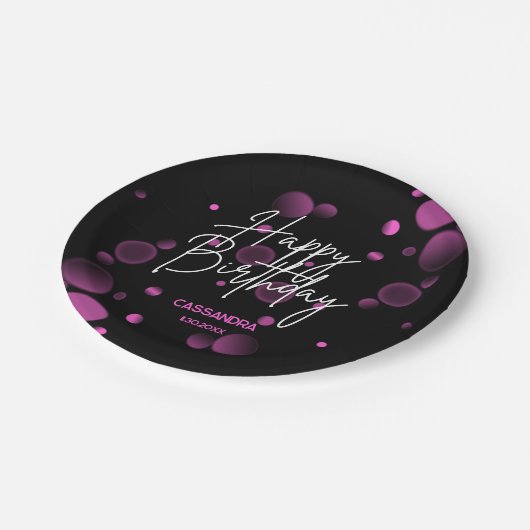 Modern Roze Bokeh Gradient Zwart Gelukkige Verjaar Papieren Bordje (Gekanteld)