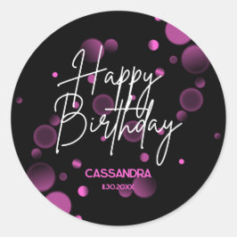 Modern Roze Bokeh Gradient Zwart Gelukkige Verjaar Ronde Sticker