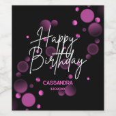 Modern Roze Bokeh Gradient Zwart Gelukkige Verjaar Wijn Etiket (Enkel label)