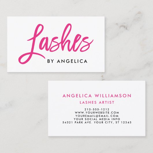 Modern Roze Borstel Script Make-up Artist Lashes Visitekaartje (Voorkant / Achterkant)
