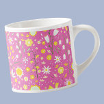 Modern Roze Botanische Wildbloem Bloemen Keepsake Espresso Kop<br><div class="desc">Modern verspreid geel,  groen en wit botanisch wild bloempatroon op een hete roze achtergrond voor een fris en luchtig zomergevoel.</div>