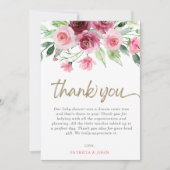 Modern Roze Bourgogne Bloemen Meisje Baby shower Bedankkaart (Voorkant)