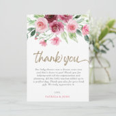 Modern Roze Bourgogne Bloemen Meisje Baby shower Bedankkaart (Staand voorkant)