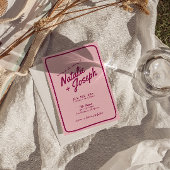 Modern Roze Bourgondië Retro Fun Whimsical Bruilof Kaart