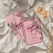 Modern Roze Bourgondië Retro Fun Whimsical Bruilof Kaart